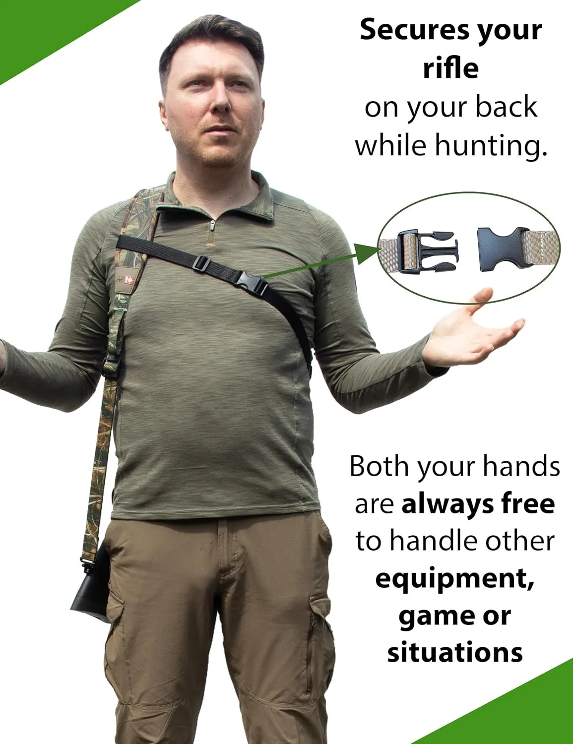 Stalker Sling Cord for Rifle or Shotgun Slings, Hands-Free Crossbody Chest Strap, Harness | Secures Your Gun on Your Back | Hands-Free Convenience I Climb, Crawl, Observe or Film with Ease