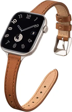 STIROLL Slim Leather Bands Compatible with Apple Watch Band 38mm 40mm 41mm 42mm 44mm 45mm 46mm 49mm, Top Grain Leather Watch Thin Wristband for iWatch Ultra SE Series 10/9/8/7/6/5/4/3/2/1