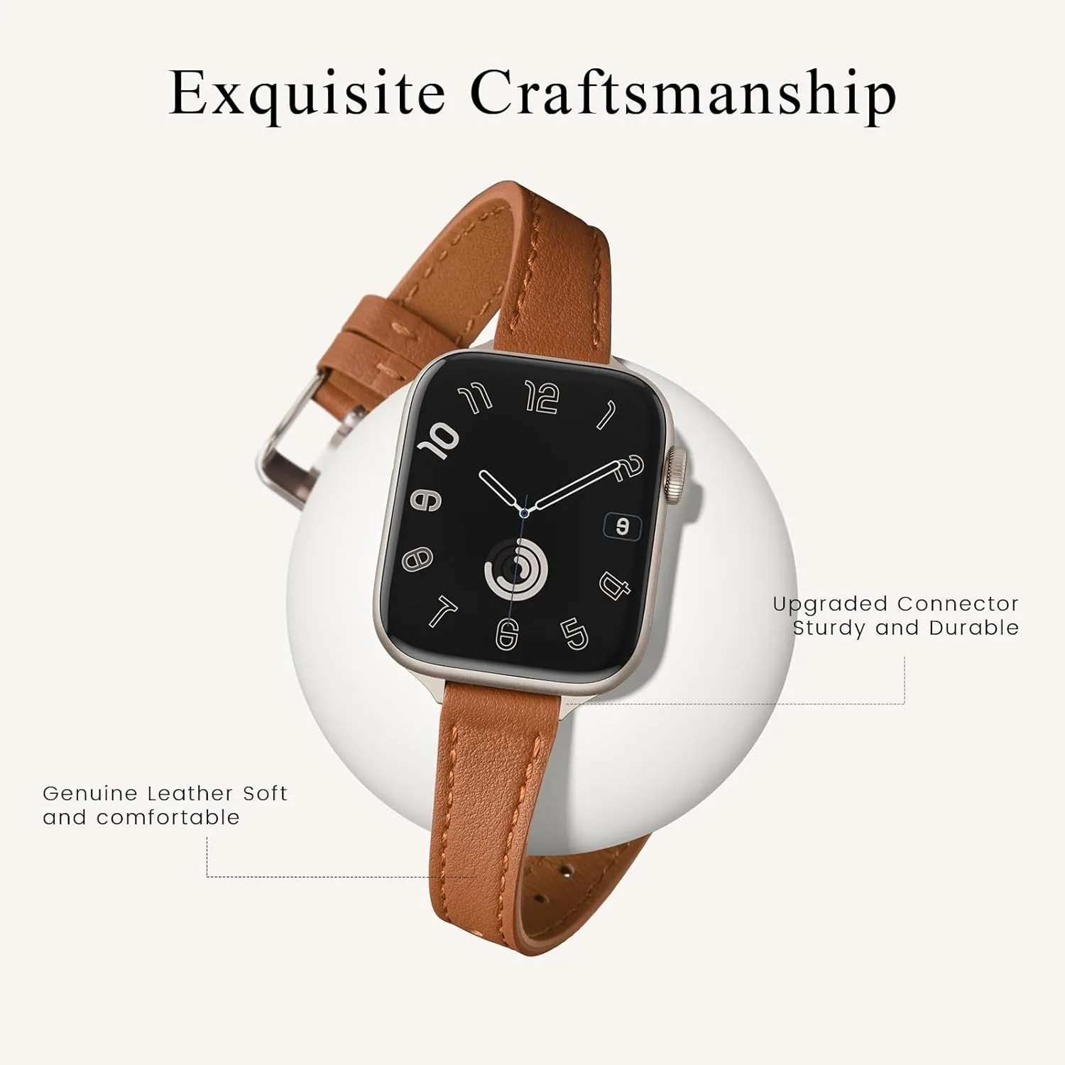 STIROLL Slim Leather Bands Compatible with Apple Watch Band 38mm 40mm 41mm 42mm 44mm 45mm 46mm 49mm, Top Grain Leather Watch Thin Wristband for iWatch Ultra SE Series 10/9/8/7/6/5/4/3/2/1