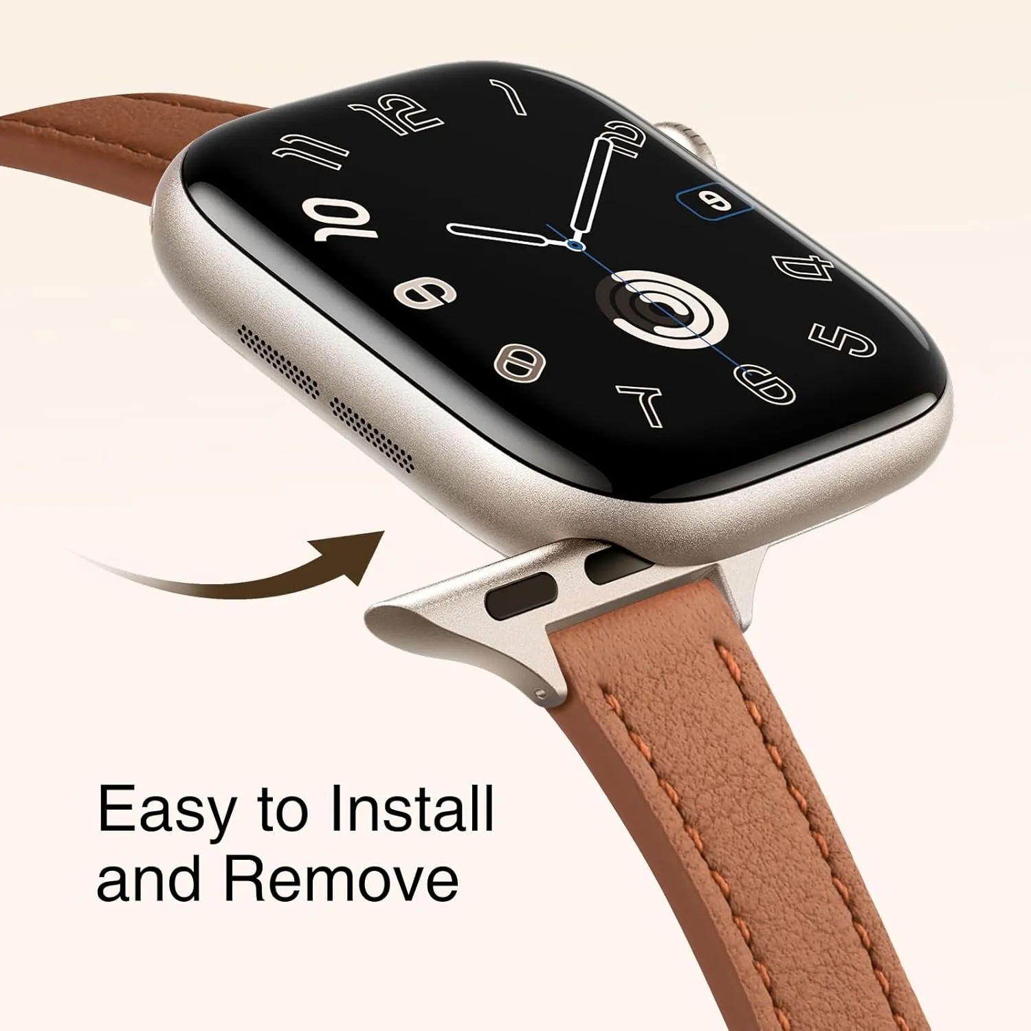 STIROLL Slim Leather Bands Compatible with Apple Watch Band 38mm 40mm 41mm 42mm 44mm 45mm 46mm 49mm, Top Grain Leather Watch Thin Wristband for iWatch Ultra SE Series 10/9/8/7/6/5/4/3/2/1