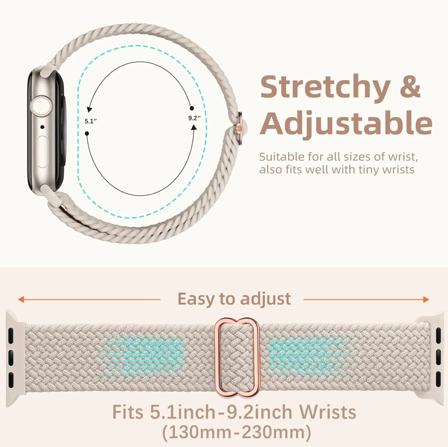 Stretchy Adjustable Band Compatible for Apple Watch 49mm 46mm 45mm 44mm 42mm 41mm 40mm 38mm for Women Men, Sport Elastic Nylon Cloth Wristbands for iWatch Ultra Series 10 9 8 SE 7 6 5 4 3 2 1