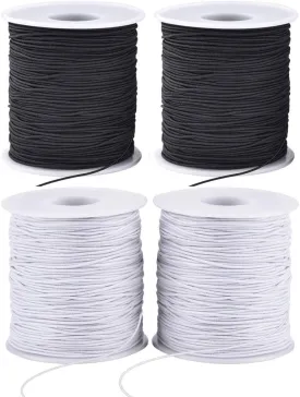 Stretchy String for Bracelets, 4 Rolls 1 mm Sturdy Elastic String Elastic Cord for Jewelry Making, Necklaces, Beading (2 Black  2 White)