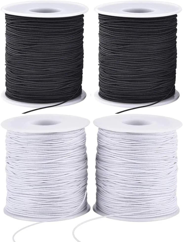 Stretchy String for Bracelets, 4 Rolls 1 mm Sturdy Elastic String Elastic Cord for Jewelry Making, Necklaces, Beading (2 Black  2 White)