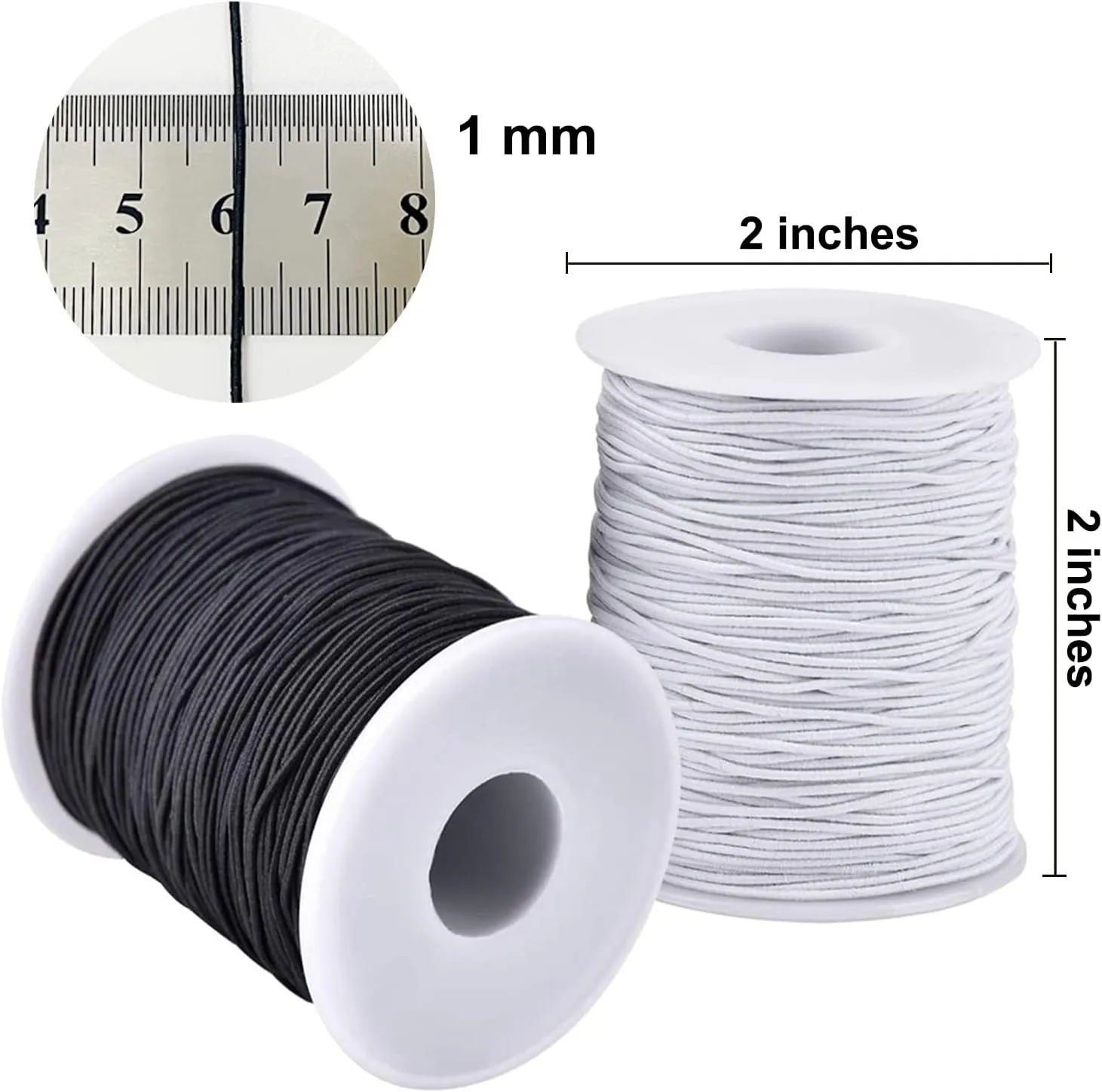 Stretchy String for Bracelets, 4 Rolls 1 mm Sturdy Elastic String Elastic Cord for Jewelry Making, Necklaces, Beading (2 Black  2 White)