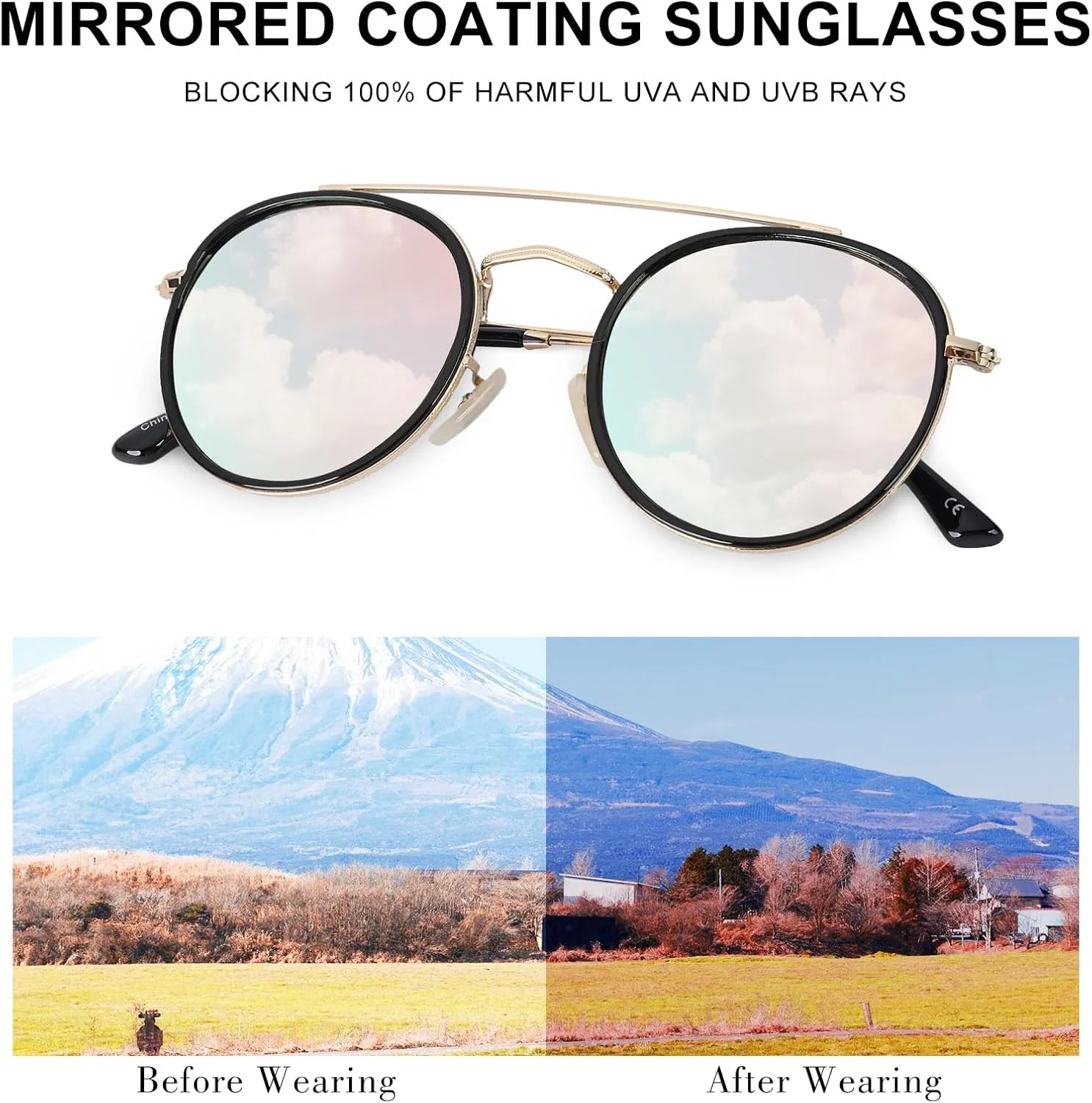 Sumato Retro Round Double Bridge Sunglasses for Women Men Twin Beams Tortoise Circular UV400 Sunnies