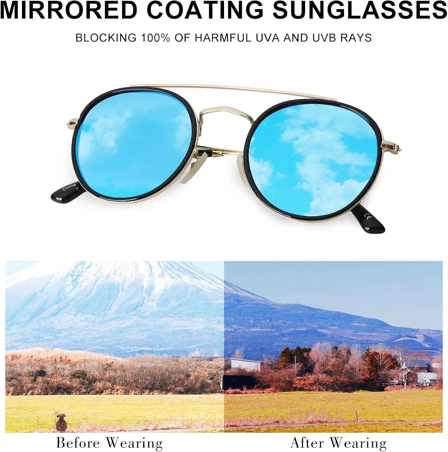 Sumato Retro Round Double Bridge Sunglasses for Women Men Twin Beams Tortoise Circular UV400 Sunnies