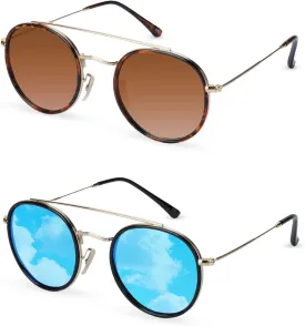 Sumato Retro Round Double Bridge Sunglasses for Women Men Twin Beams Tortoise Circular UV400 Sunnies