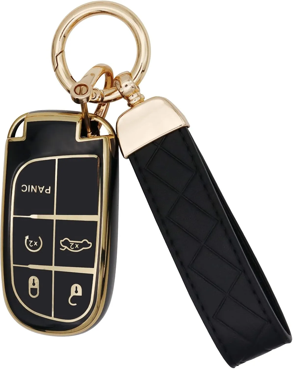 SUNCARACCL for Jeep Key Fob Cover with Leather Keychain, Soft TPU Full Cover Protection Key Case for Grand Cherokee Renegade Dodge Durango Challenger Journey Smart Key