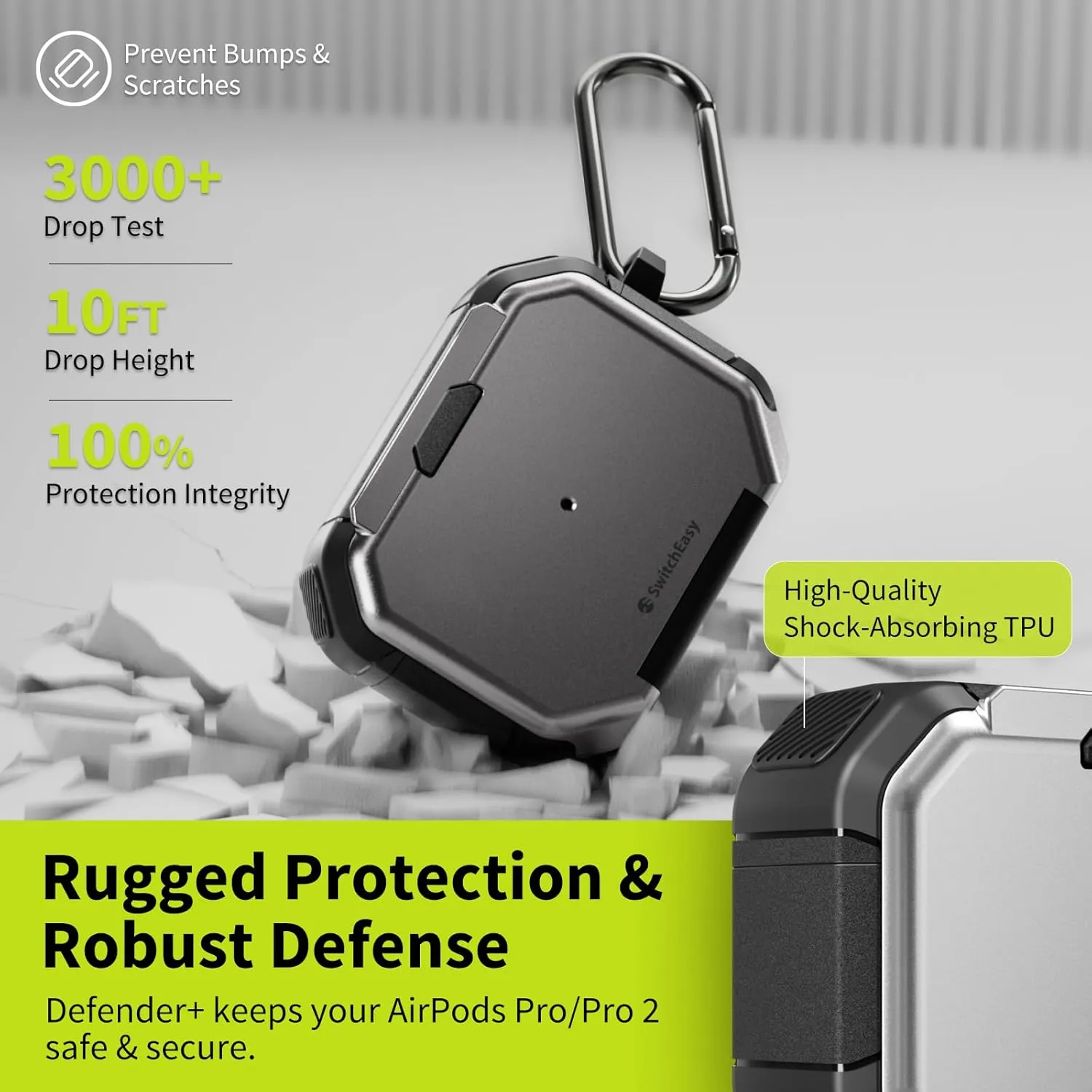 SwitchEasy Defender  AirPods Pro Locking Case 2nd Generation & 1st Generation - Wireless Charging Case with Phone Stand, Shockproof Protection for Apple AirPods, AirPod Pro Case with Lock - Space Gray