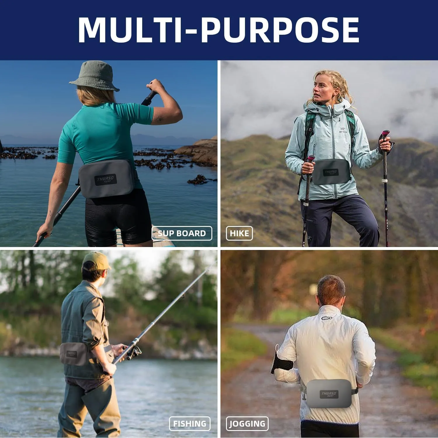 THURSO SURF Waterproof Fanny Pack Dry Bag Floating Pouch Bag Adjustable Waist Strap Keep Your Phone and Valuables Safe/Dry SUP Accessories for Kayaking Paddle Board Snorkeling Boating (Navy)