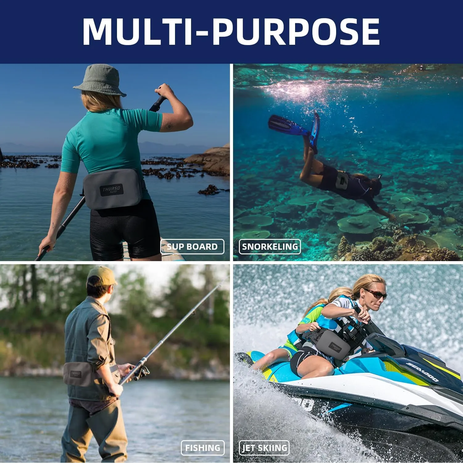 THURSO SURF Waterproof Fanny Pack Dry Bag Floating Pouch Bag Adjustable Waist Strap Keep Your Phone and Valuables Safe/Dry SUP Accessories for Kayaking Paddle Board Snorkeling Boating (Tangerine)