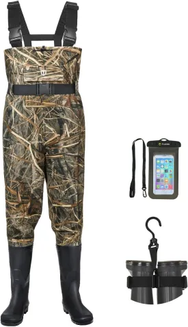TIDEWE Bootfoot Chest Wader, 2-Ply Nylon/PVC Waterproof Fishing Hunting Waders with Boot Hanger for Men Women Green Brown