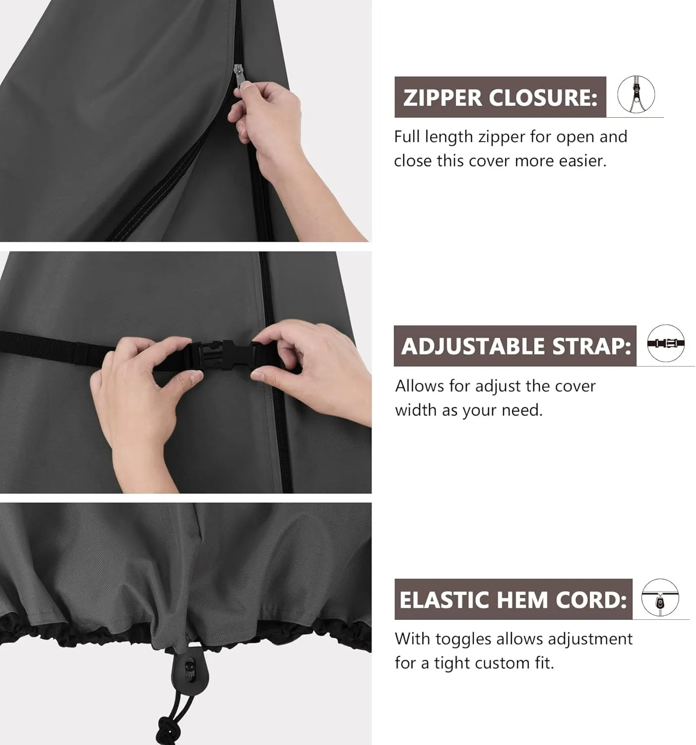 ULTCOVER Patio Parasol 600D Waterproof Outdoor Offset Banana Style Umbrella Cover - Fits Cantilever Offset Umbrella 7.5-11.5 Feet, Black
