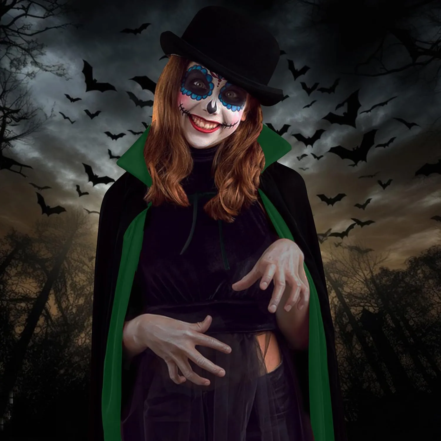 Unisex Vampire Witch Stand Collar Cape,Women's Halloween Costumes Cosplay Masquerade Party Reversible Cloak
