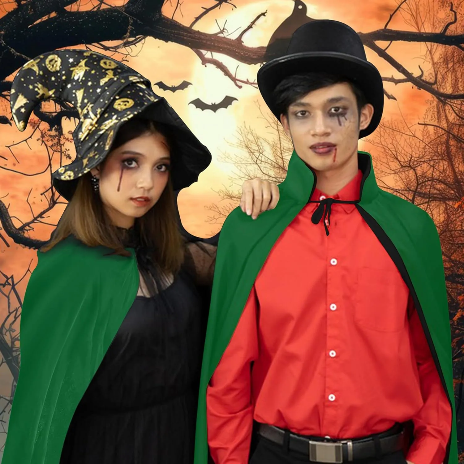 Unisex Vampire Witch Stand Collar Cape,Women's Halloween Costumes Cosplay Masquerade Party Reversible Cloak