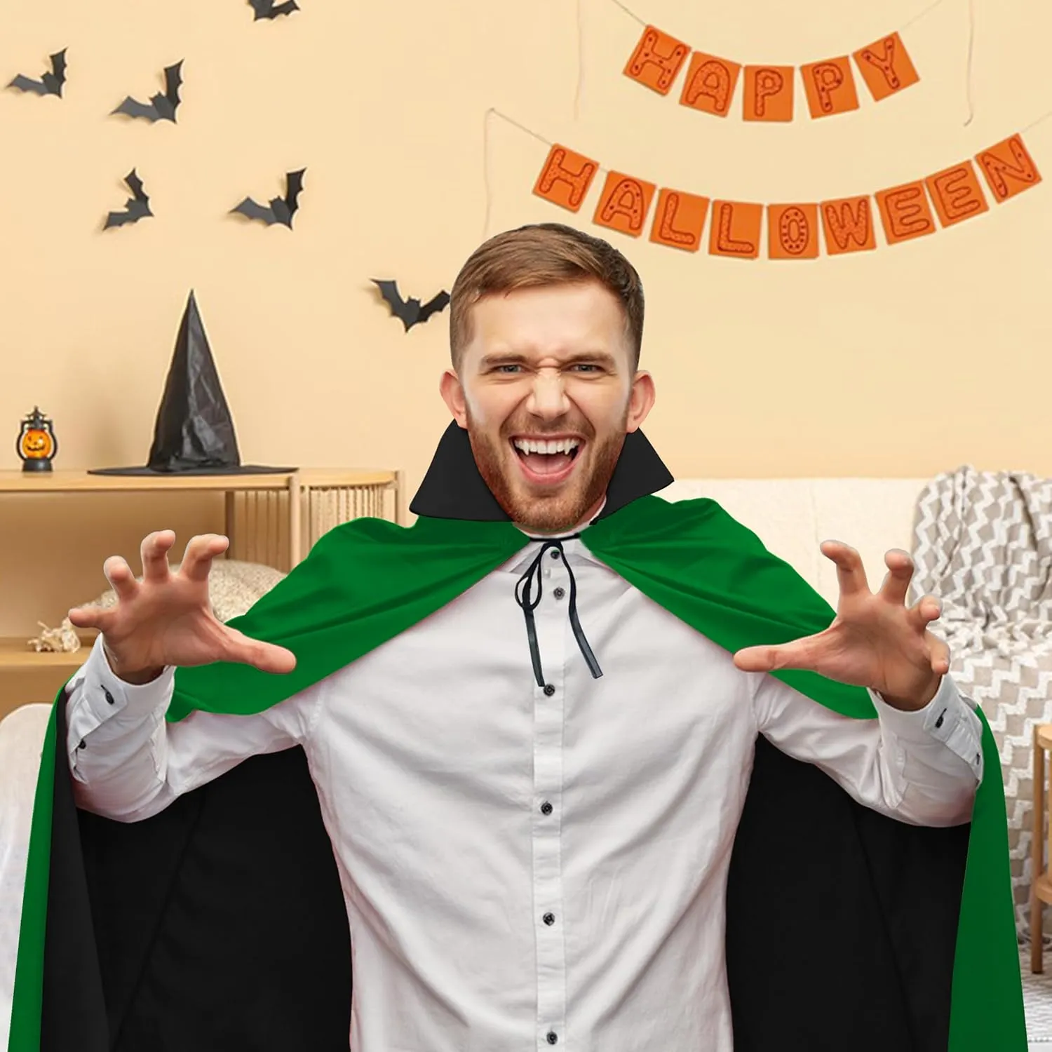 Unisex Vampire Witch Stand Collar Cape,Women's Halloween Costumes Cosplay Masquerade Party Reversible Cloak