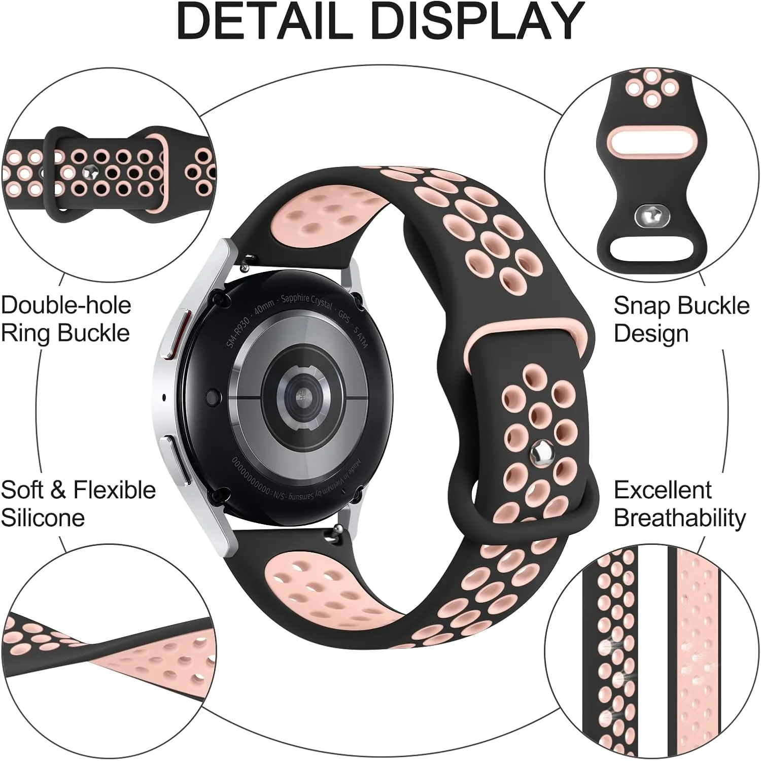 Vancle Silicone Band Compatible with Coros Pace 2 Watch Band/Coros Apex (42mm), 20mm Quick Release Strap Breathable Wristband for Women Men