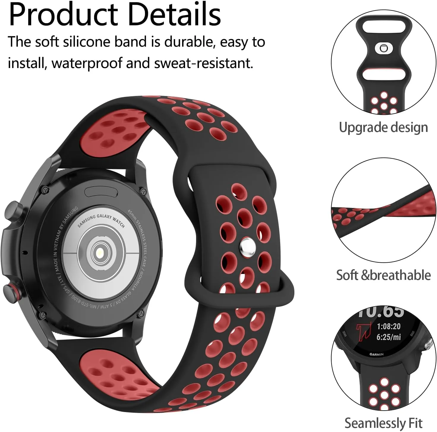 Vanjua Breathable Silicone Band for Amazfit Bip 5 & GTR 4 / 3 / 2 Smart Watch, 22mm Quick Release Replacement Wristband Sport Strap Compatible with Amazfit Bip 5 Band / GTR 4 / 3 Bands Men Women
