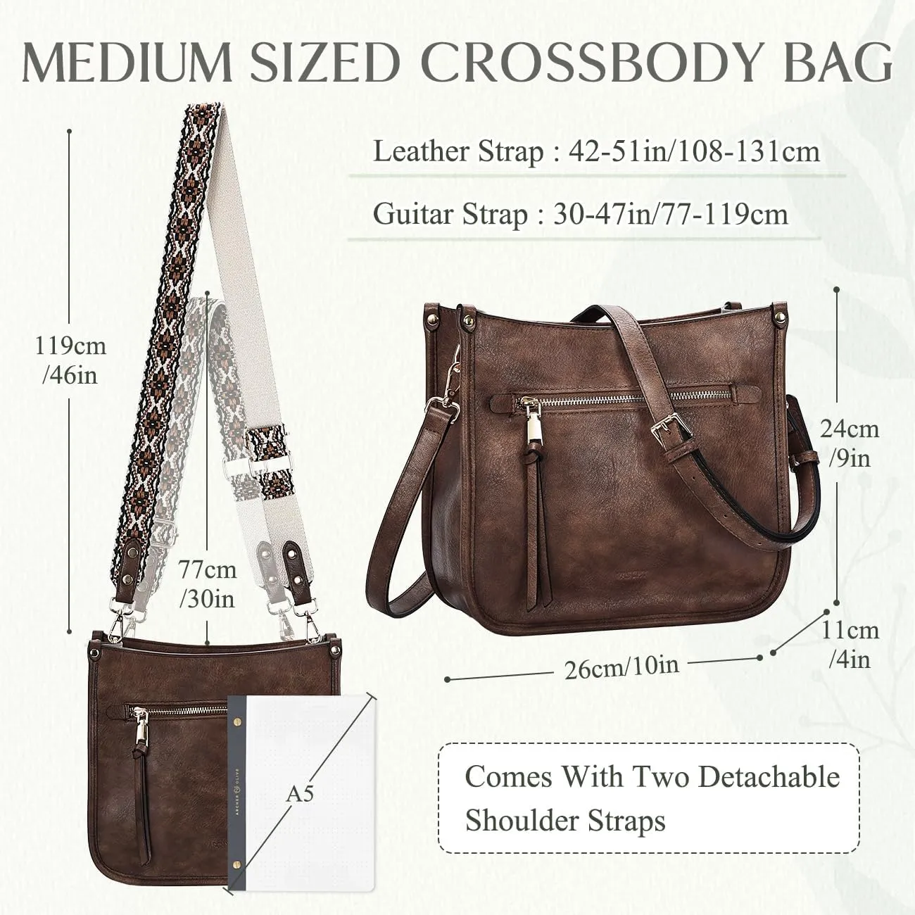 VASCHY Crossbody Bag Purse for Women,Fashion Vegan Leather Hobo Handbag Shoulder Bag Purse with Guitar Strap