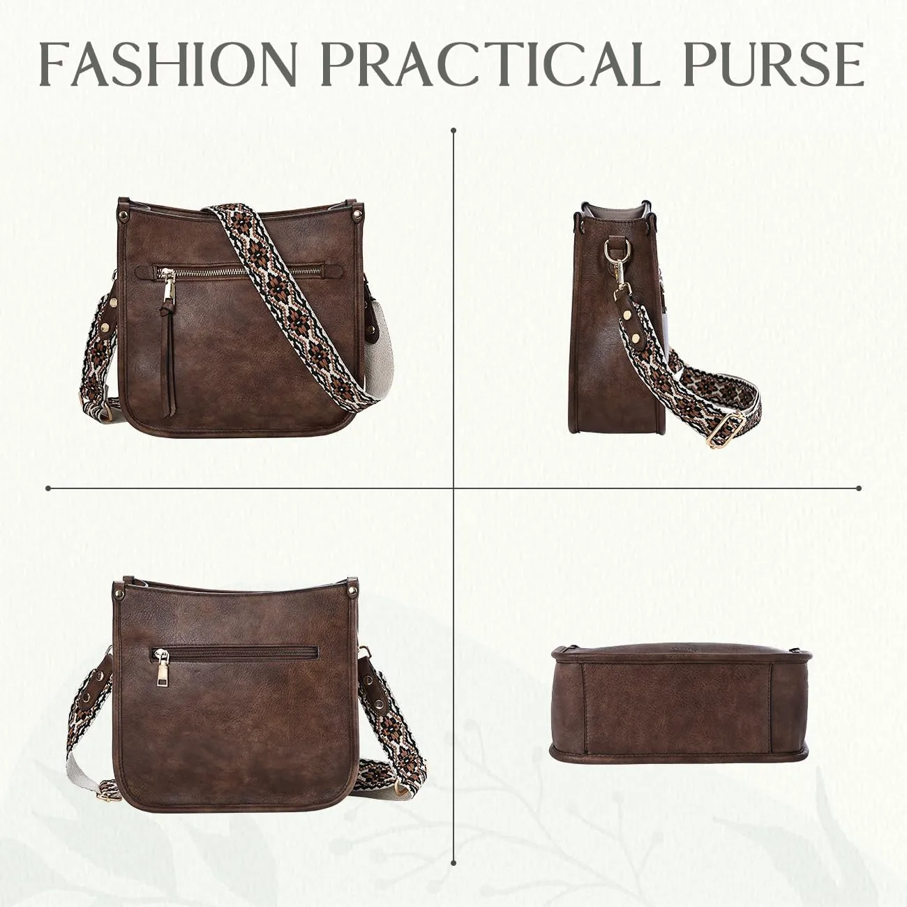VASCHY Crossbody Bag Purse for Women,Fashion Vegan Leather Hobo Handbag Shoulder Bag Purse with Guitar Strap