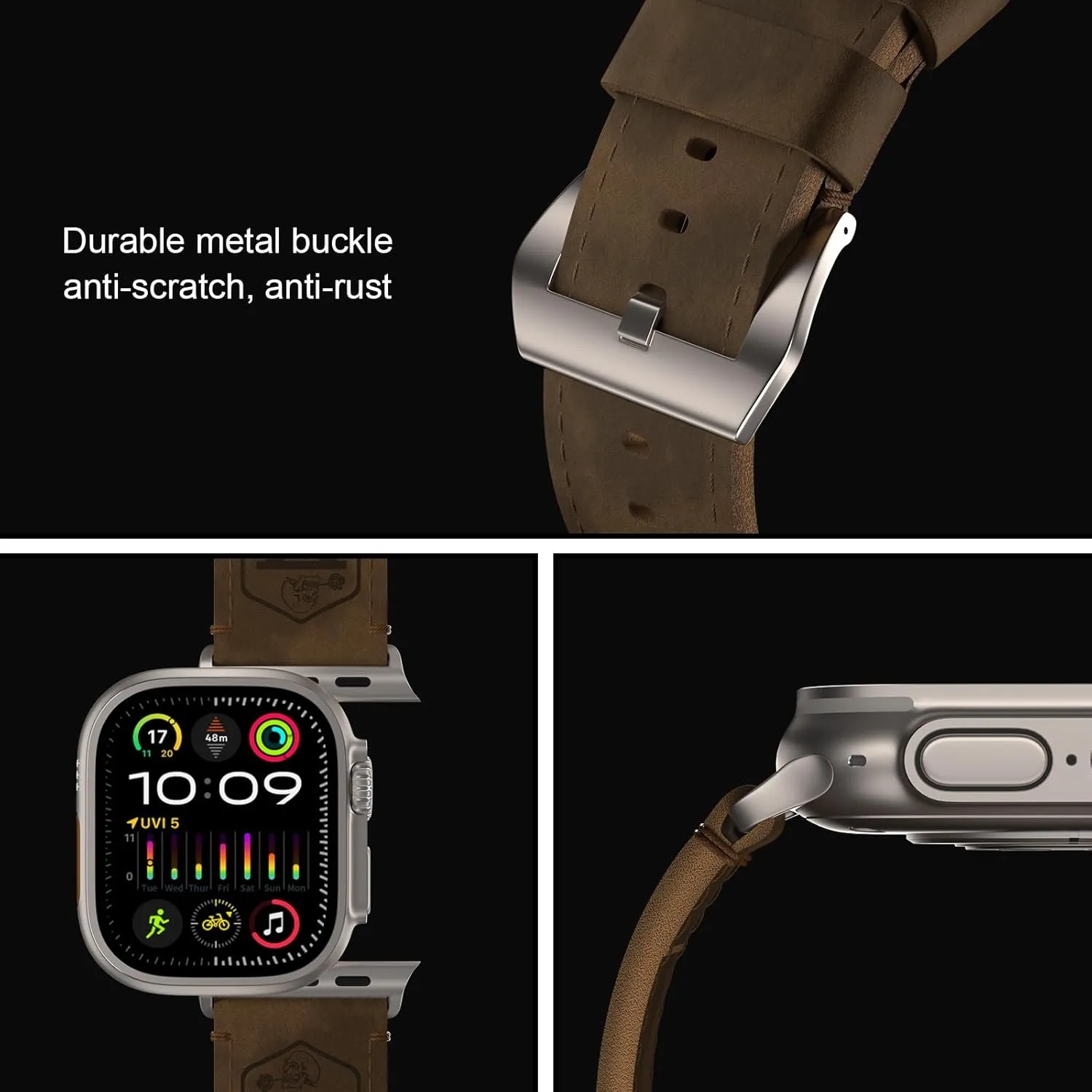 Vintage Leather Band Compatible with Apple Watch Ultra 2 / Ultra Band 49mm 46mm 45mm 44mm, 26mm Wide Crazy Horse Leather Strap for Men iWatch Series 10 9 8 7 6 5 4