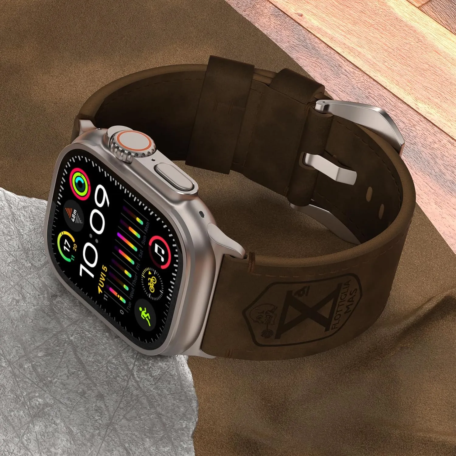 Vintage Leather Band Compatible with Apple Watch Ultra 2 / Ultra Band 49mm 46mm 45mm 44mm, 26mm Wide Crazy Horse Leather Strap for Men iWatch Series 10 9 8 7 6 5 4