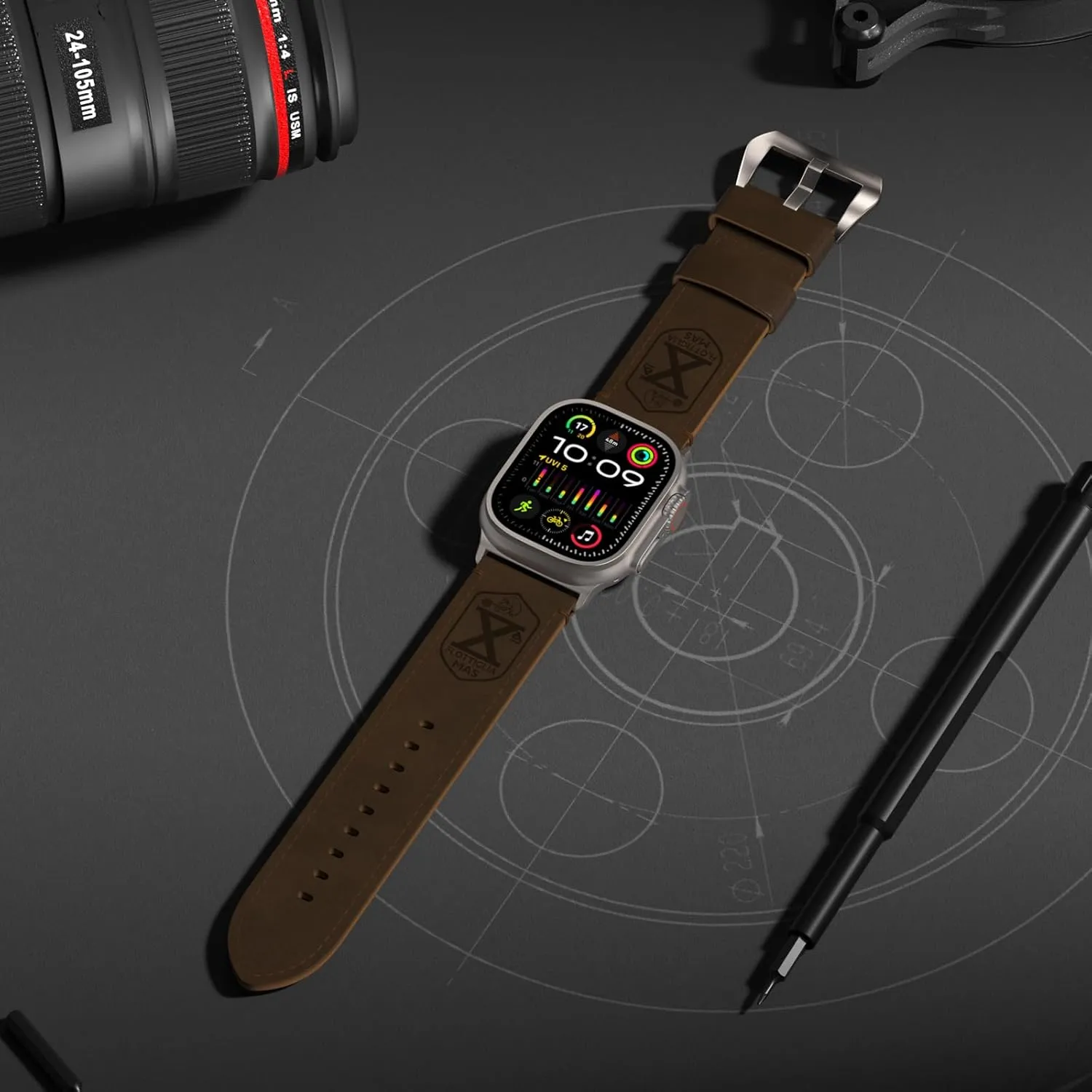 Vintage Leather Band Compatible with Apple Watch Ultra 2 / Ultra Band 49mm 46mm 45mm 44mm, 26mm Wide Crazy Horse Leather Strap for Men iWatch Series 10 9 8 7 6 5 4