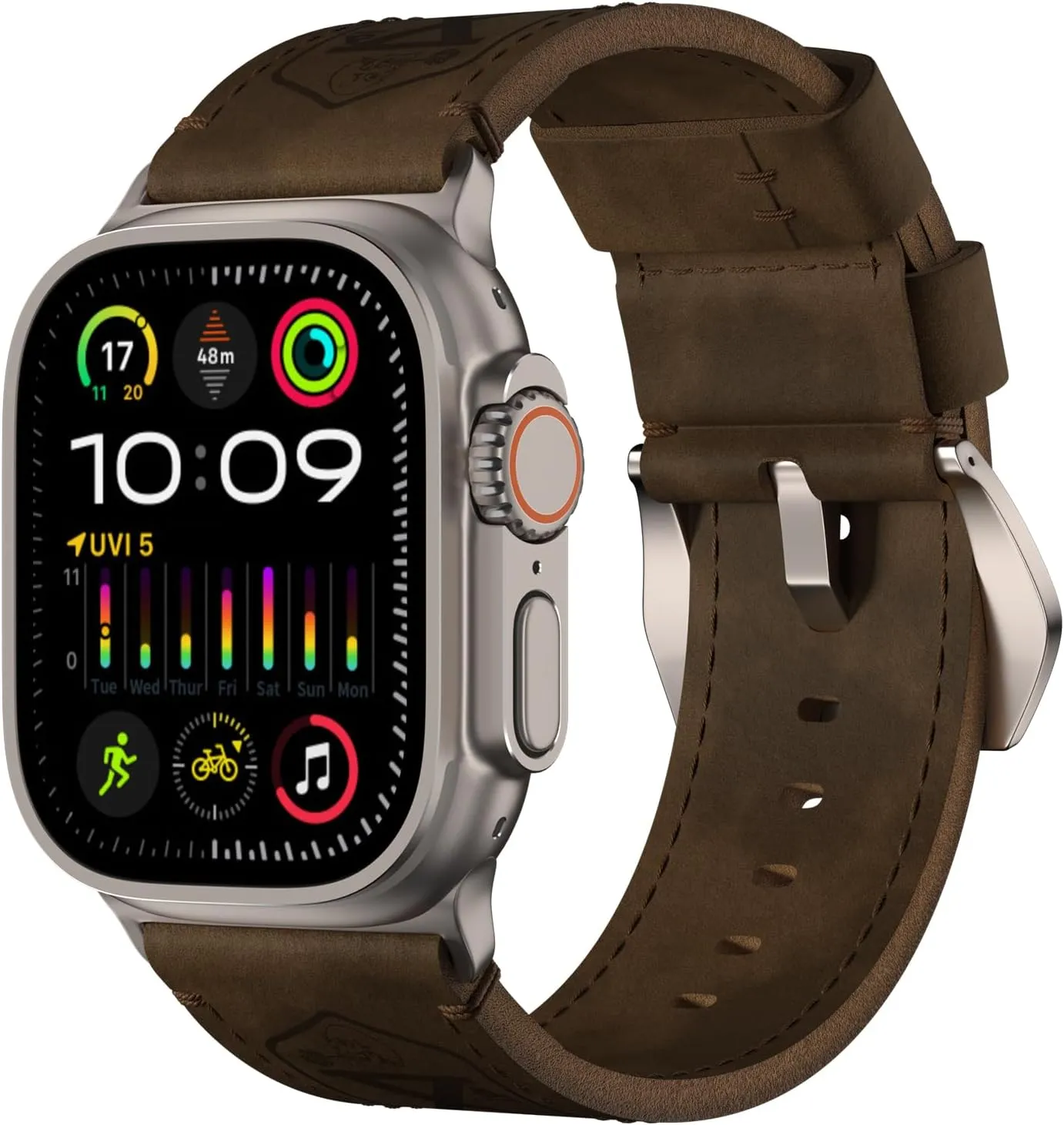 Vintage Leather Band Compatible with Apple Watch Ultra 2 / Ultra Band 49mm 46mm 45mm 44mm, 26mm Wide Crazy Horse Leather Strap for Men iWatch Series 10 9 8 7 6 5 4