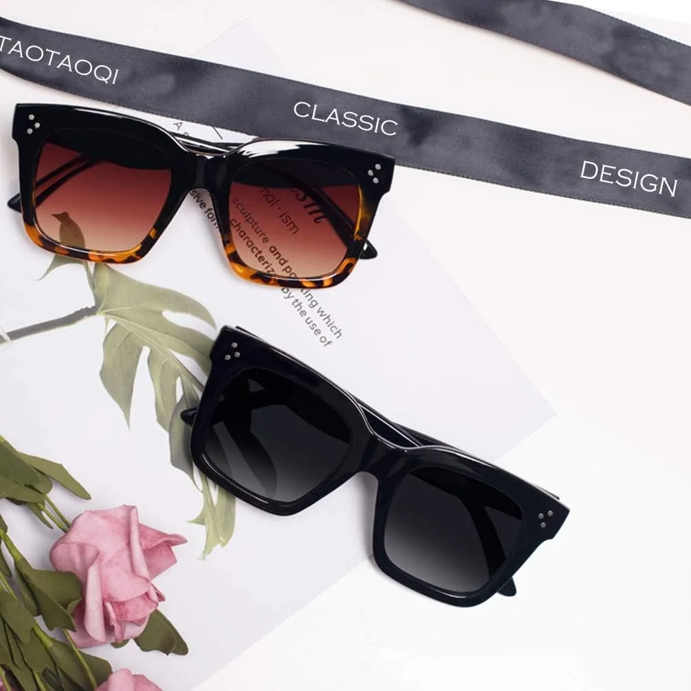 Vintage Women Oversized Sunglasses Designer Luxury Square Sun Glasses UV400 Protection Flat Lens
