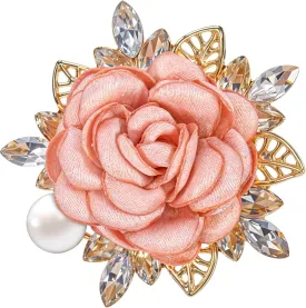 Vintage Women Rose Flower Brooch Pin Handmade Rhinestone Brooch Crystal Pearl Flower Brooches Pins Suit Accessories for Women Men Wedding Party Gentleman's Essentials - Pink