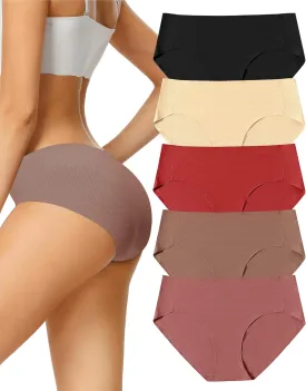 voenxe Women Seamless Hipster Underwear,Breathable Ladies Panties Bikini,No Show Briefs,Comfortable Undies for Women 5-Pack