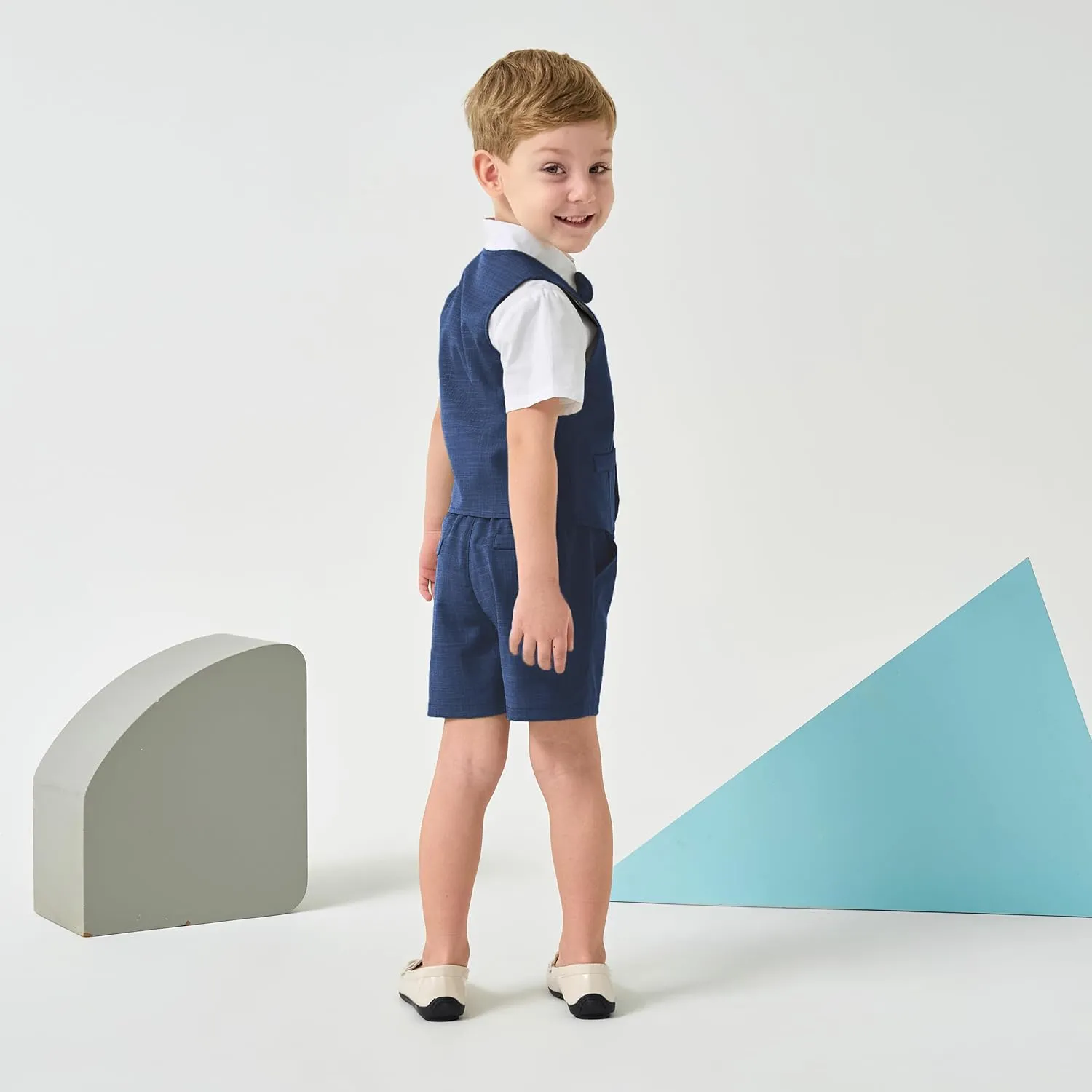 Volunboy Baby Boys Summer Suits Short Sleeve Wedding Ring Bearer Outfits 4Pcs Graduation Dress Vest Shirt Bowtie Shorts Set