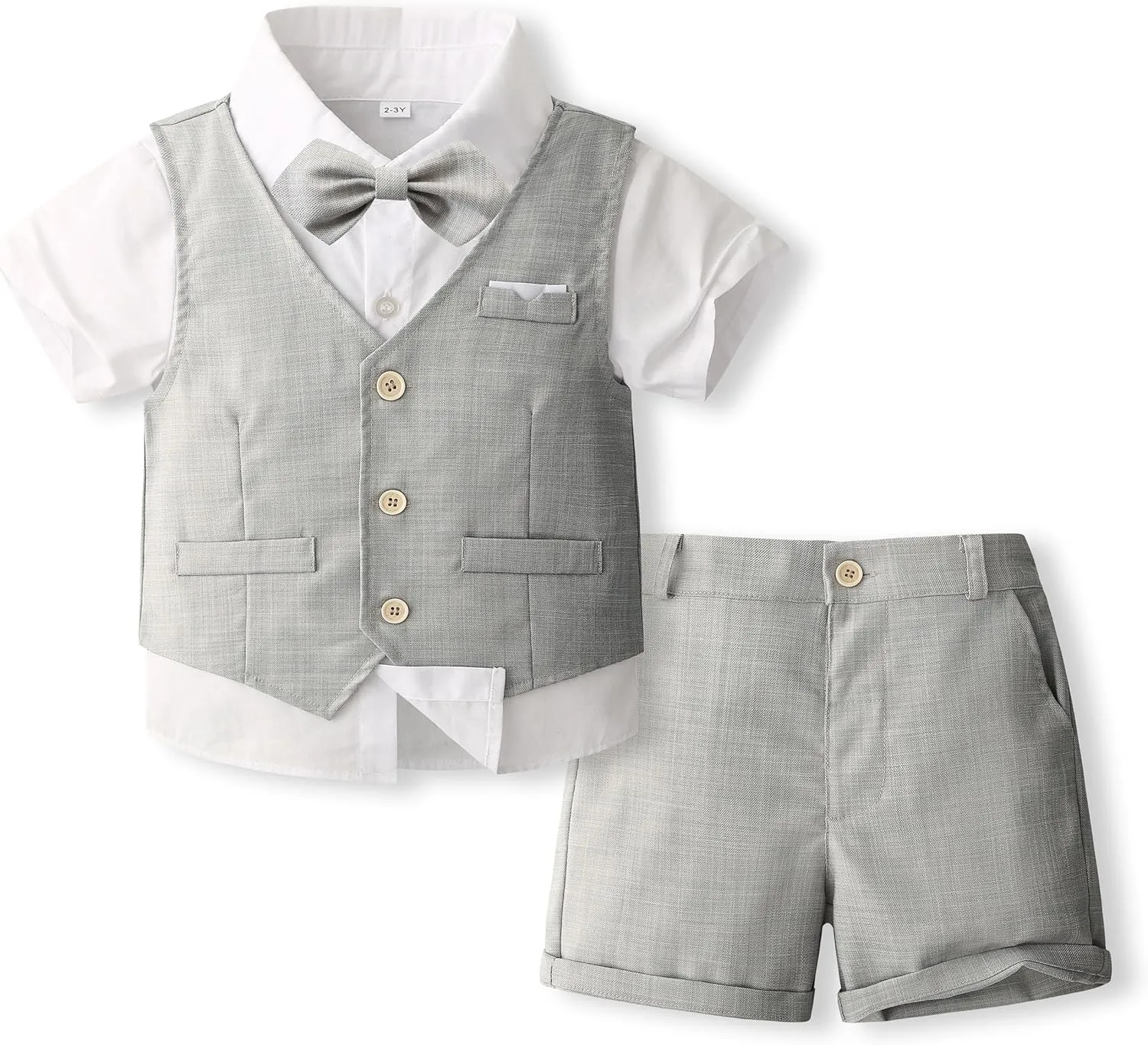 Volunboy Baby Boys Summer Suits Short Sleeve Wedding Ring Bearer Outfits 4Pcs Graduation Dress Vest Shirt Bowtie Shorts Set