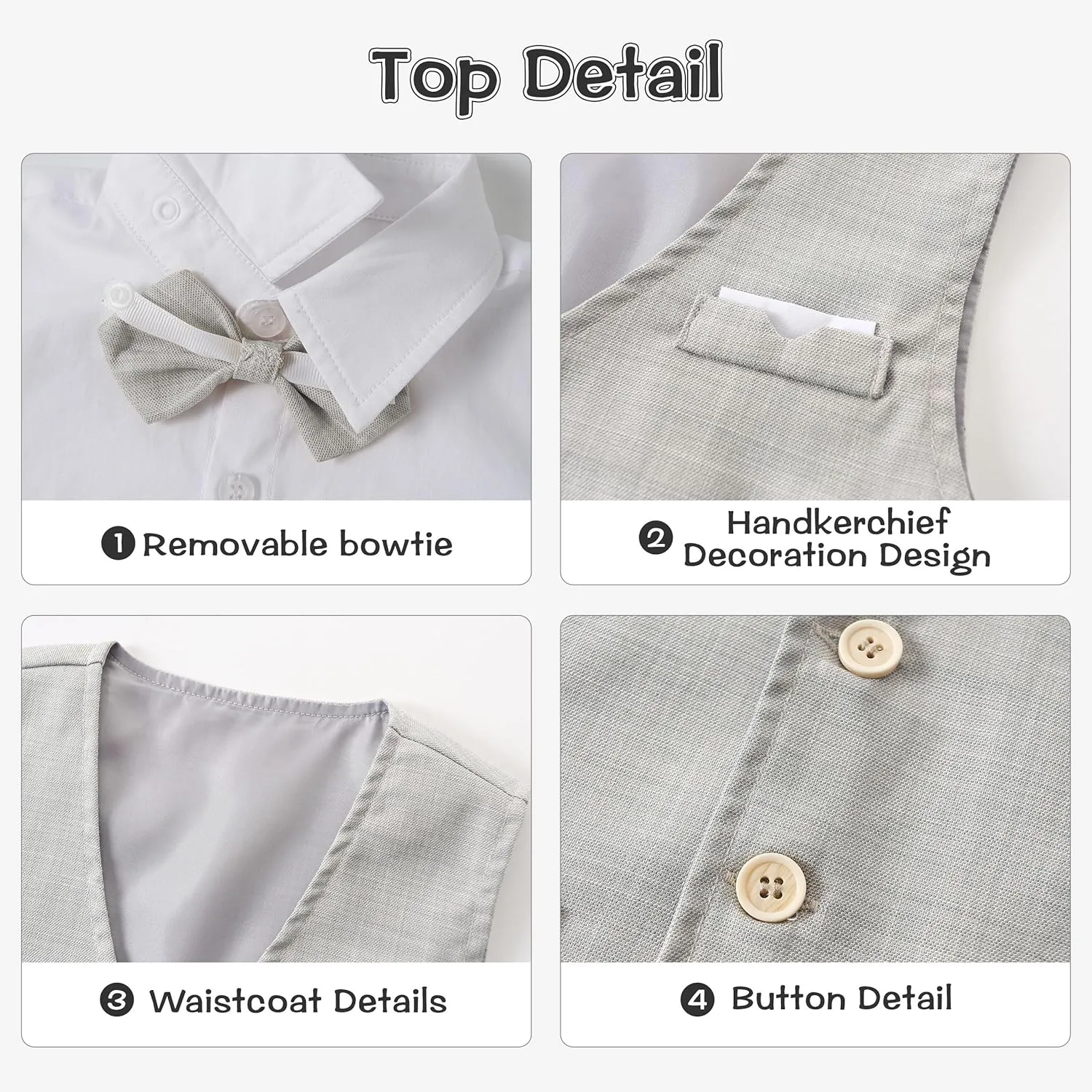 Volunboy Baby Boys Summer Suits Short Sleeve Wedding Ring Bearer Outfits 4Pcs Graduation Dress Vest Shirt Bowtie Shorts Set