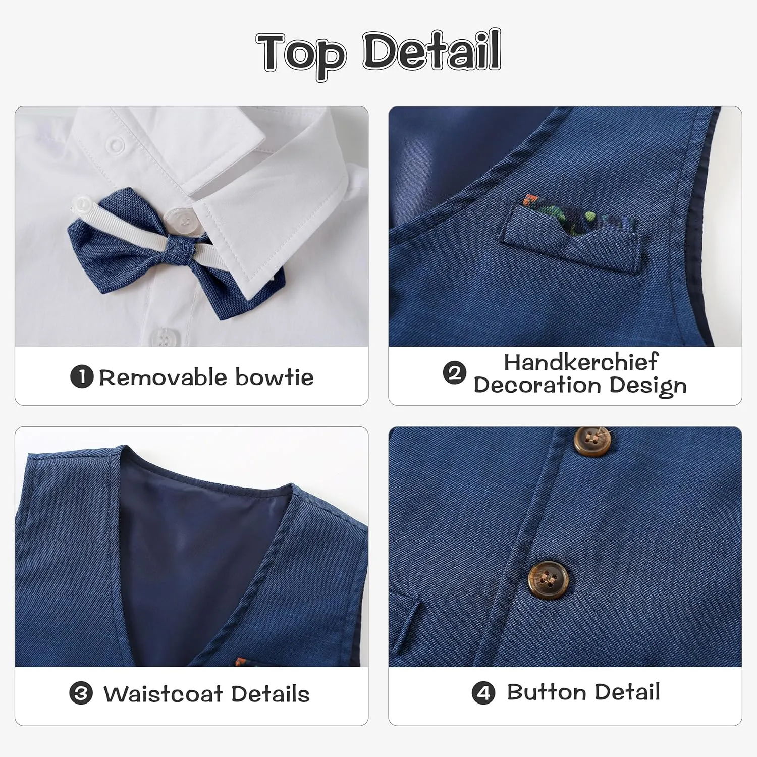 Volunboy Baby Boys Summer Suits Short Sleeve Wedding Ring Bearer Outfits 4Pcs Graduation Dress Vest Shirt Bowtie Shorts Set