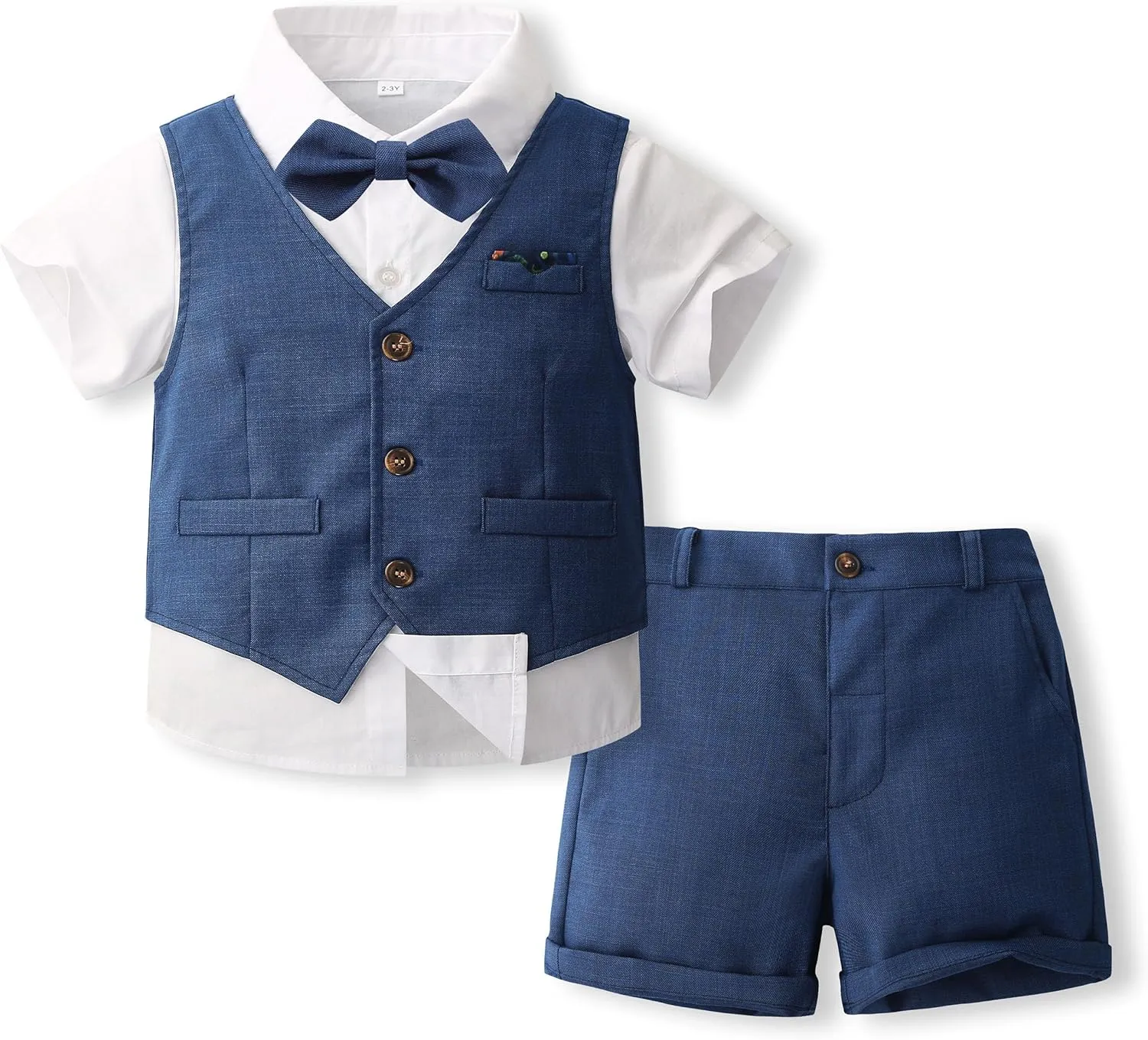 Volunboy Baby Boys Summer Suits Short Sleeve Wedding Ring Bearer Outfits 4Pcs Graduation Dress Vest Shirt Bowtie Shorts Set