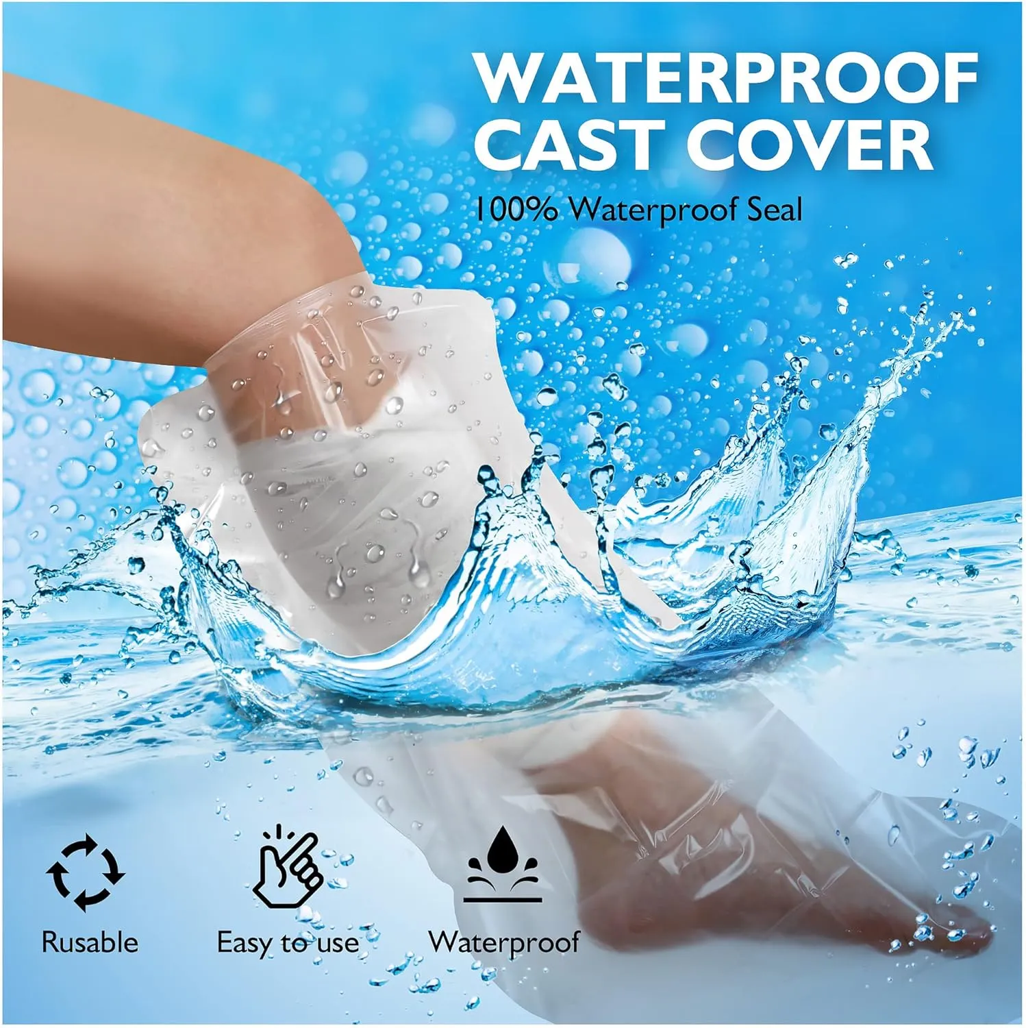 Waterproof Cast Covers for Shower Leg - Watertight Seal - Adult & Kids - Reusable 2-Pack Leg Cast Covers for Shower Adult