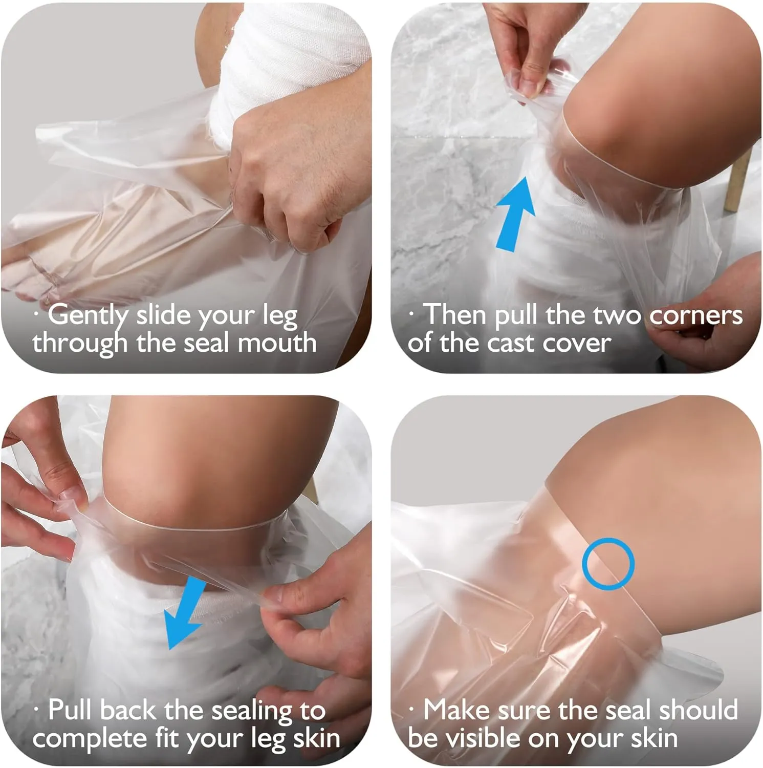 Waterproof Cast Covers for Shower Leg - Watertight Seal - Adult & Kids - Reusable 2-Pack Leg Cast Covers for Shower Adult