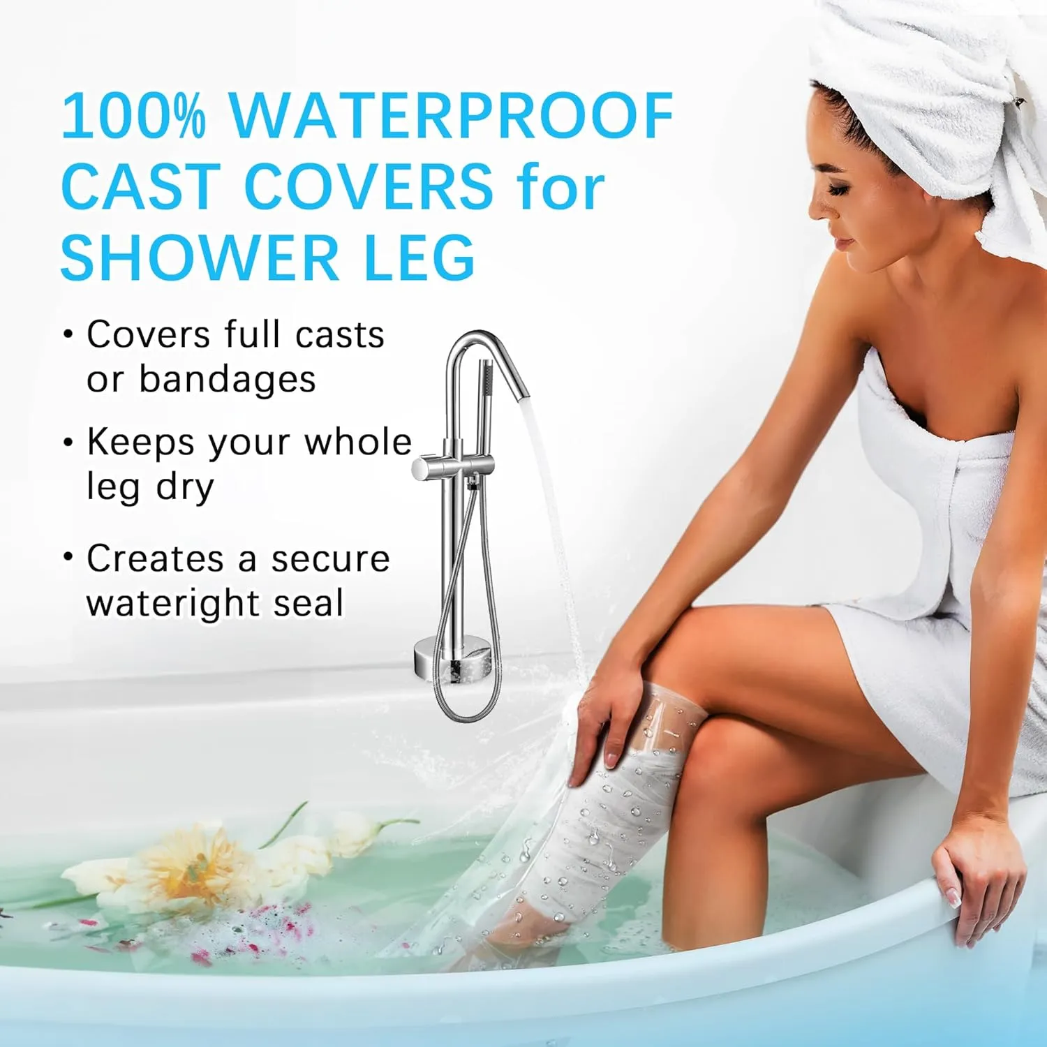 Waterproof Cast Covers for Shower Leg - Watertight Seal - Adult & Kids - Reusable 2-Pack Leg Cast Covers for Shower Adult