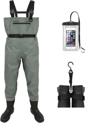 Waterproof Fishing Waders for Men Women| 2-Ply Nylon/PVC Chest Wader with Boots for Duck Hunting & Fly Fishing| Lightweight Bootfoot Waders