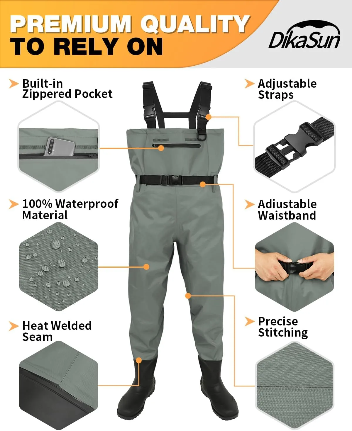 Waterproof Fishing Waders for Men Women| 2-Ply Nylon/PVC Chest Wader with Boots for Duck Hunting & Fly Fishing| Lightweight Bootfoot Waders