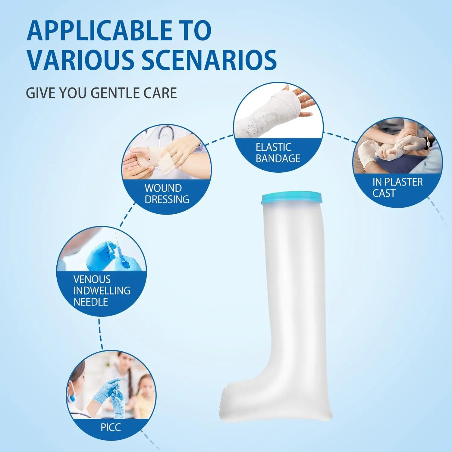 Waterproof Leg Cast Cover for Shower Watertight Foot Protector with Non-slip Bottom for Broken Surgery Foot Wound and Burns Reusable