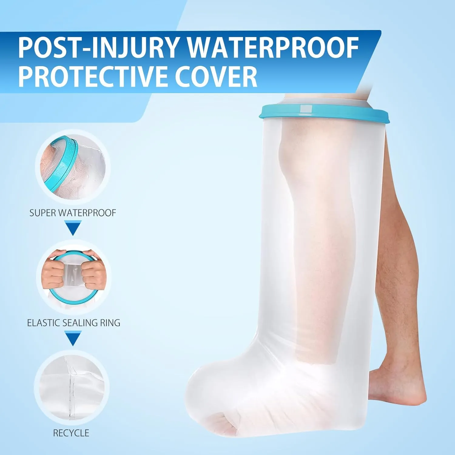 Waterproof Leg Cast Cover for Shower Watertight Foot Protector with Non-slip Bottom for Broken Surgery Foot Wound and Burns Reusable