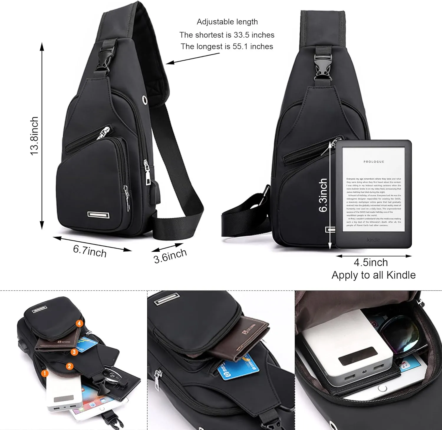 Waterproof Sling Bag Crossbody Backpack for Men Women Sling Backpack Hiking Daypack Multipurpose Cross Body Chest Bag