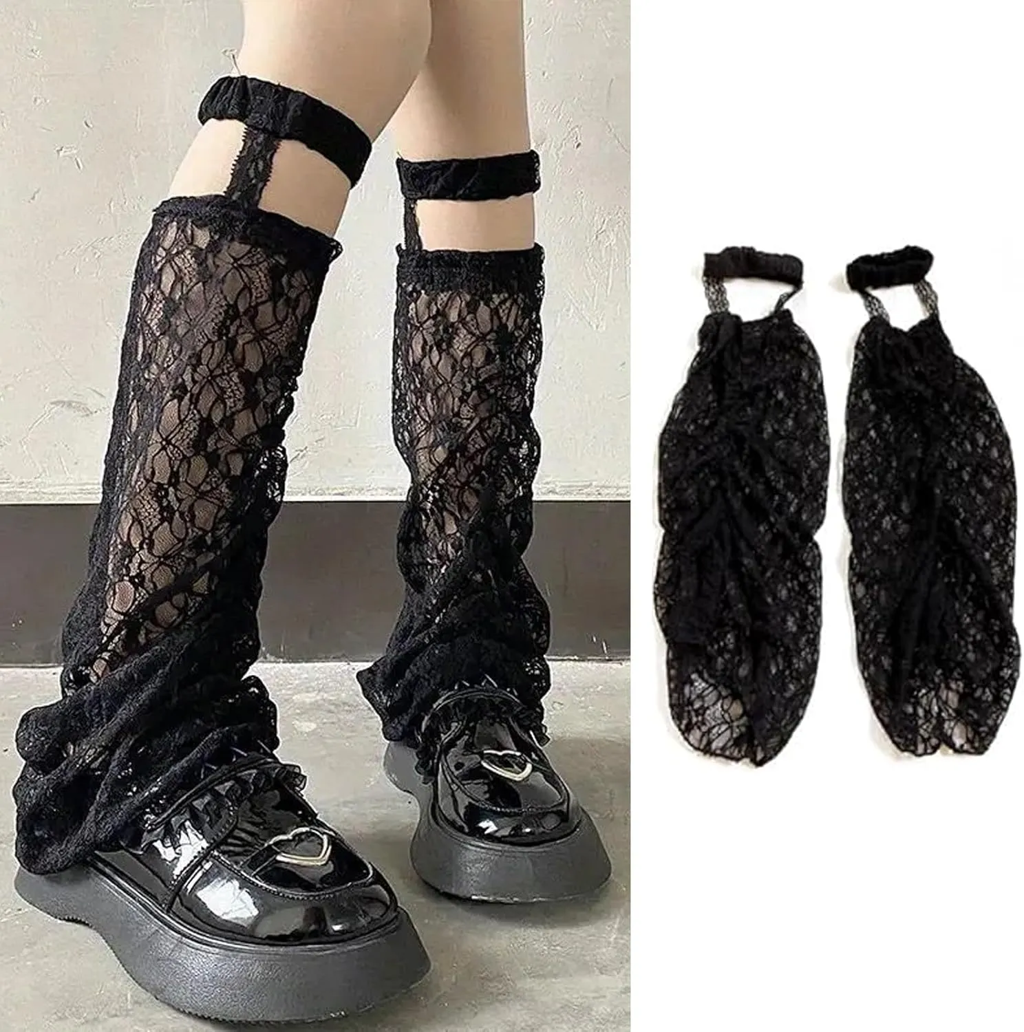WODECASA Women's Lace Leg Warmers Y2K Knee High Hollow Out Gartered Leg Sleeves Socks for Girls