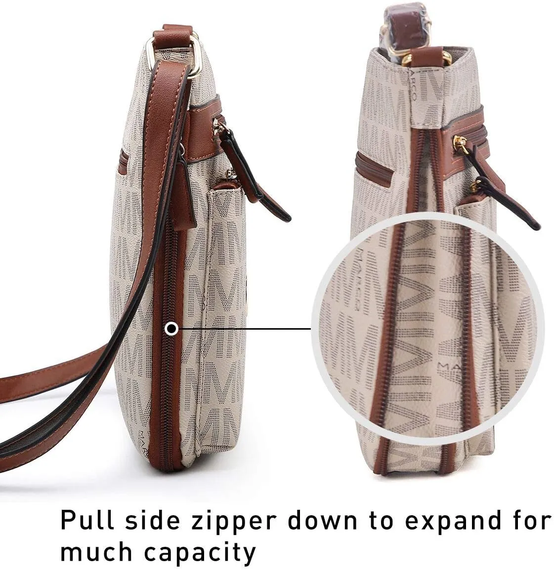 Women Crossbody Purses Multi Pockets Large Signature Monogram Zip Shoulder Bags Ladies PU Leather Handbag
