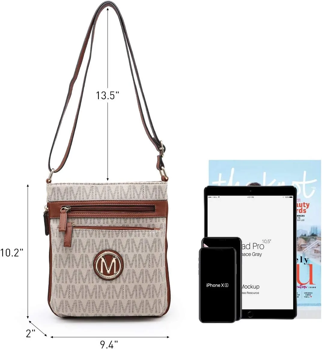 Women Crossbody Purses Multi Pockets Large Signature Monogram Zip Shoulder Bags Ladies PU Leather Handbag