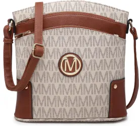 Women Crossbody Purses Multi Pockets Large Signature Monogram Zip Shoulder Bags Ladies PU Leather Handbag