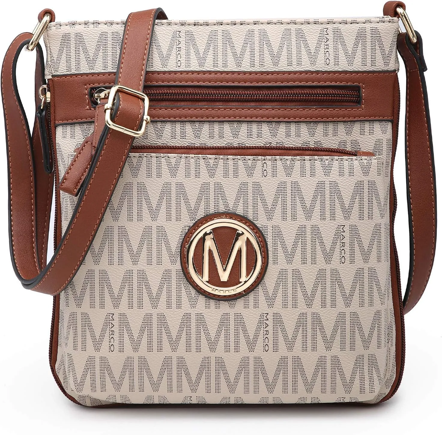 Women Crossbody Purses Multi Pockets Large Signature Monogram Zip Shoulder Bags Ladies PU Leather Handbag