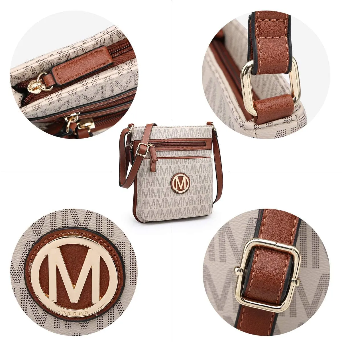 Women Crossbody Purses Multi Pockets Large Signature Monogram Zip Shoulder Bags Ladies PU Leather Handbag